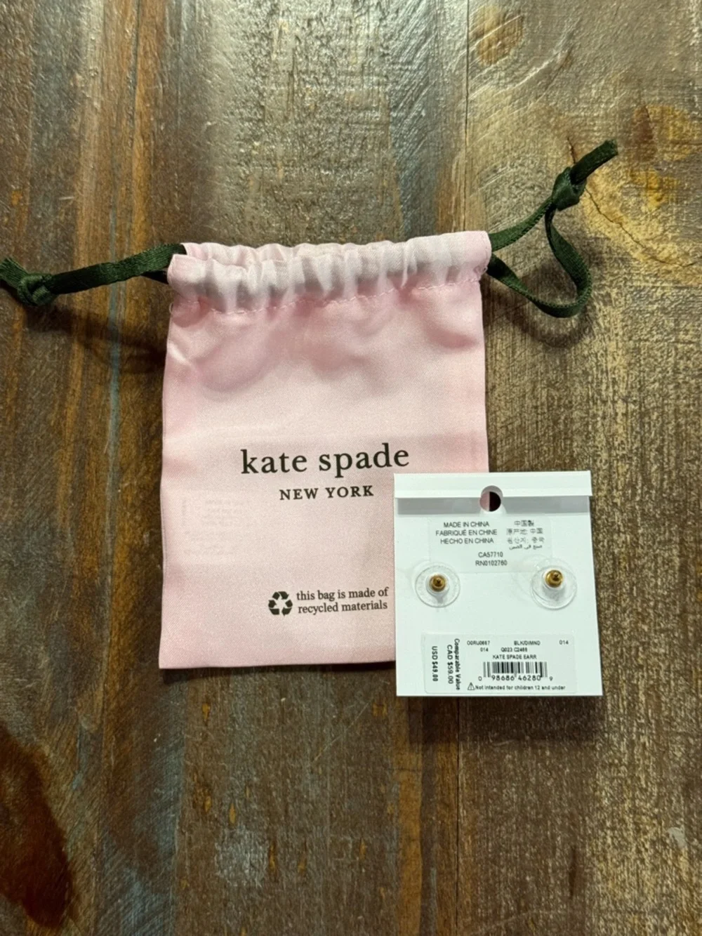 Kate Spade New York Black Crystal Gold Tone Stud Earrings w/ Dust Bag NWT - Picture 2 of 4
